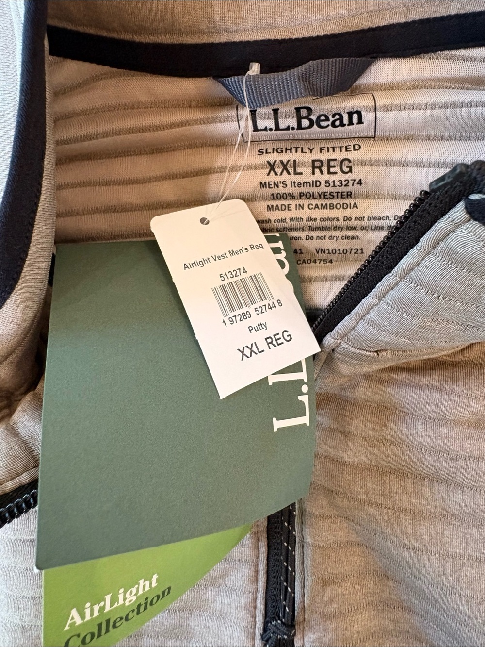 New! L.L. Bean Men's Airlight Vest. Putty. Size XXL - Picture 6 of 9